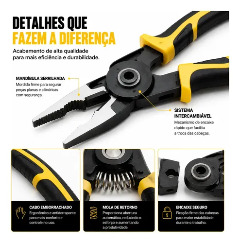 Alicate Multifunção 5 Em 1 Vonder Intercambiável Eletricista - 3