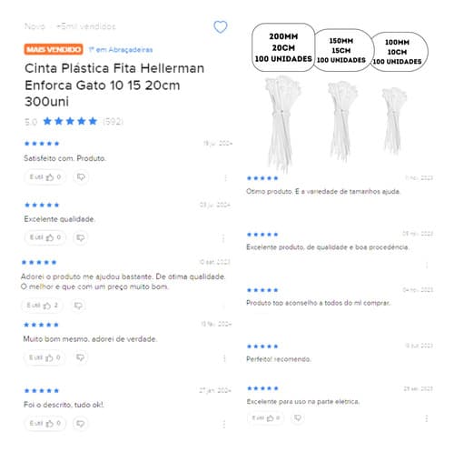 Cinta Plástica Fita Hellerman Enforca Gato 10 15 20cm 300uni Branco - 3