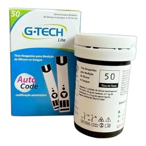 Tiras Glicemia Glicose 50 Unidades Gtech Lite Auto Code Cor Azul - 1