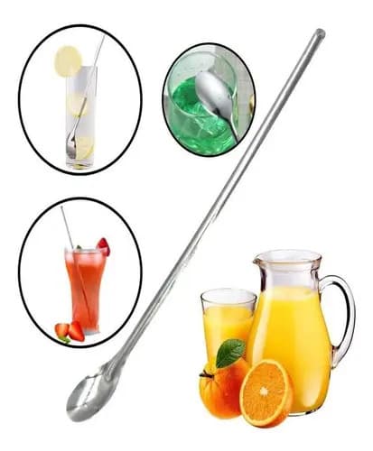Kit 3 Colheres Longas Inox 30 Cm Para Suco Bebida Jarra Inox - 1