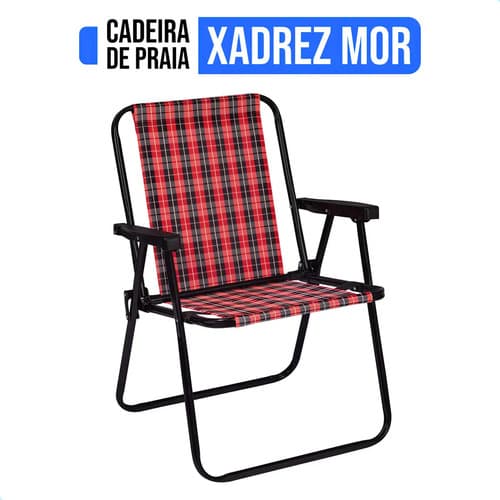 Cadeira De Praia Aço Xadrez Jardim Piscina Camping Portátil Mor Cor Vermelho Carmin - 1
