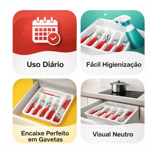 Porta Talheres Com Tampa Transparente Espaçoso Nitron Extra Grande Cor Branco Organizador Gaveta Plástico Resistente Com 6 Divisões Ideal Talheres Utensílios Cozinha Moderna - 9