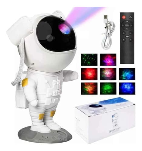 Luminaria Led Astronauta Projetor Galaxia Estrelas Decoração Branco Preto 127v - 2