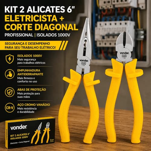 Kit Alicate Eletricista 1000v + Corte Diagonal Profissional - 2