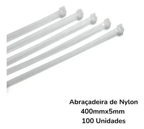 Abraçadeira Em Nylon 400mm X 5,0mm 100 Unidades Branco Branco - 3