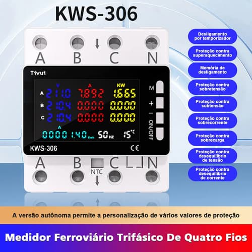 Medidor Energia Trifásico Led Digita 110v 80a Proteção 85/29ov Digital Sobretensao, Sobrecorrente Multifuncional Protecao Contra Fu Ga Teste De Temperatura 220v - 2