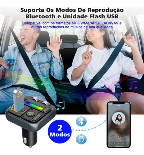Transmissor Fm Music Turner Mt04 Cinza E Preto Hifi Tipo C + - 7
