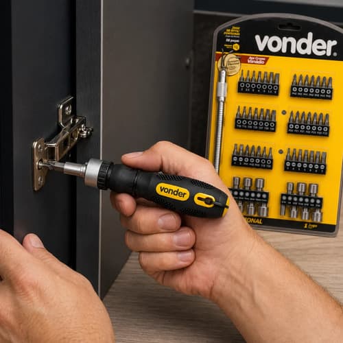 Chave Catraca 1/4'' 58 Peças Bits Cromo Vanádio Vonder Preto E Amarelo - 4