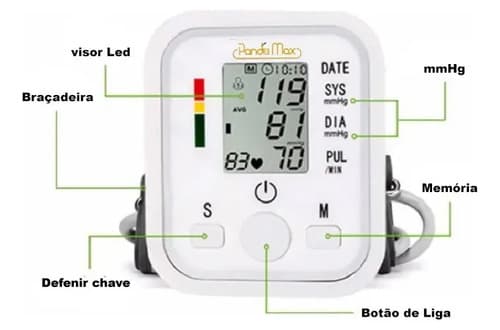 Tensiômetro Digital De Braço Vovô Saúde Braco Memória 99 Resultados Branco - 11