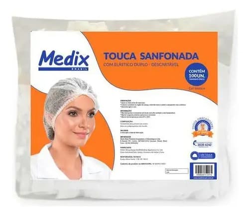Touca Descartável Tnt Sanfonada C/ Elástico Medix 100un Cor Branco - 2