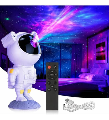 Luminaria Led Astronauta Projetor Galaxia Estrelas Decoração Branco Preto 127v - 1