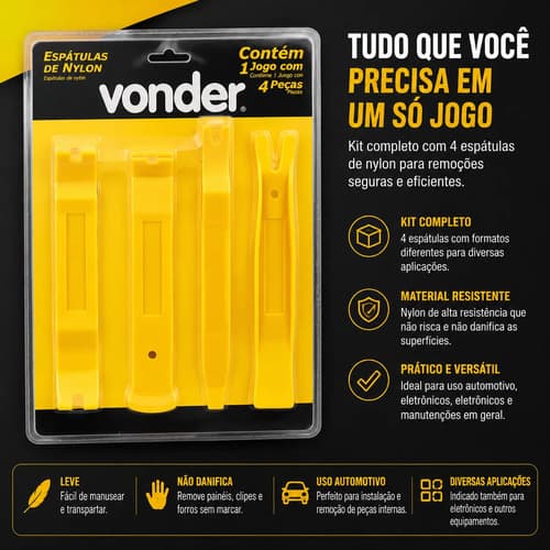 Jogo Espátulas Vonder Nylon 4 Peças Removedor Painel - 6
