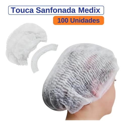 Touca Descartável Tnt Sanfonada C/ Elástico Medix 100un Cor Branco - 4