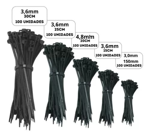 Kit 500 Fita Hellerman Cinta Plástica Enforca Gato 5 Tamanho Preto - 9