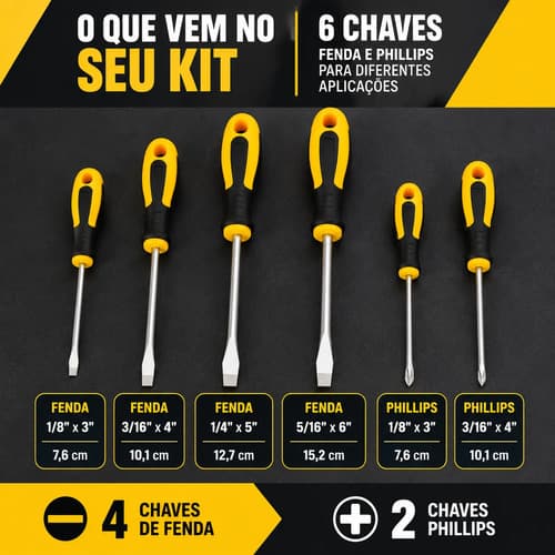 Jogo Chaves Fenda Phillips 6 Peças Aço Cromo Vanádio Vonder - 3