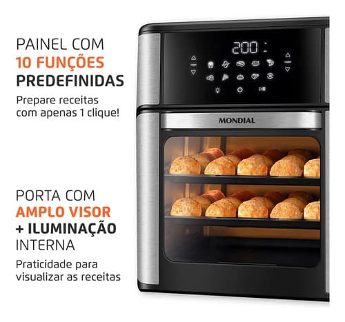 Fritadeira Air Fryer Forno Oven 12l, Mondial, 2000w - Afon-12l-bi - 4