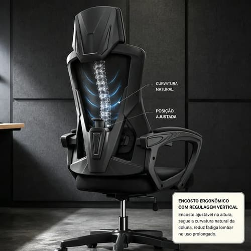 Cadeiras Escritório Ergonômicas Suporte Lombar Mesh E 300kg Preto Algodão - 5