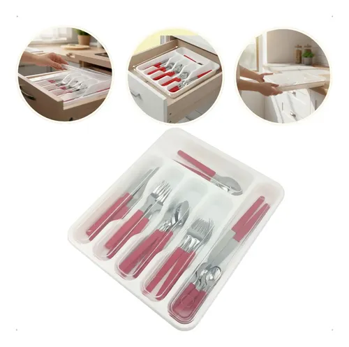 Porta Talheres Com Tampa Transparente Espaçoso Nitron Extra Grande Cor Branco Organizador Gaveta Plástico Resistente Com 6 Divisões Ideal Talheres Utensílios Cozinha Moderna - 1