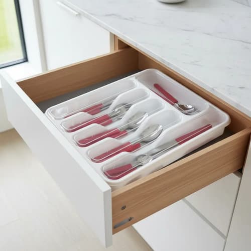 Porta Talheres Com Tampa Transparente Espaçoso Nitron Extra Grande Cor Branco Organizador Gaveta Plástico Resistente Com 6 Divisões Ideal Talheres Utensílios Cozinha Moderna - 4