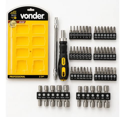 Chave Catraca 1/4'' 58 Peças Bits Cromo Vanádio Vonder Preto E Amarelo - 7