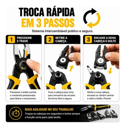 Alicate Multifunção 5 Em 1 Vonder Intercambiável Eletricista - 7