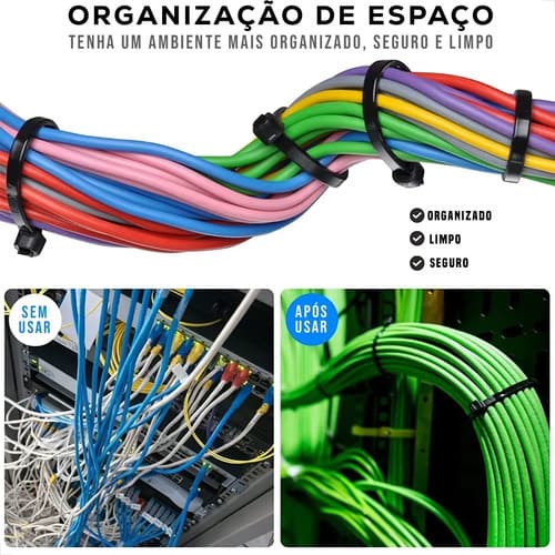 500un Presilha Enforca Gato Nylon Abraçadeira Fita 3x200mm Preto - 8