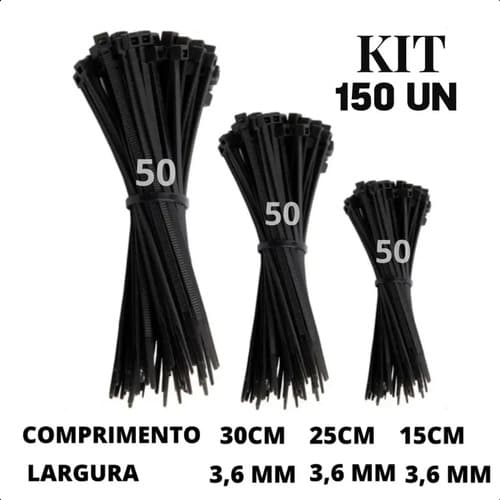 Kit 150 Presilha Abraçadeira Enforca Gato Nylon  3 Tamanhos Branco - 6