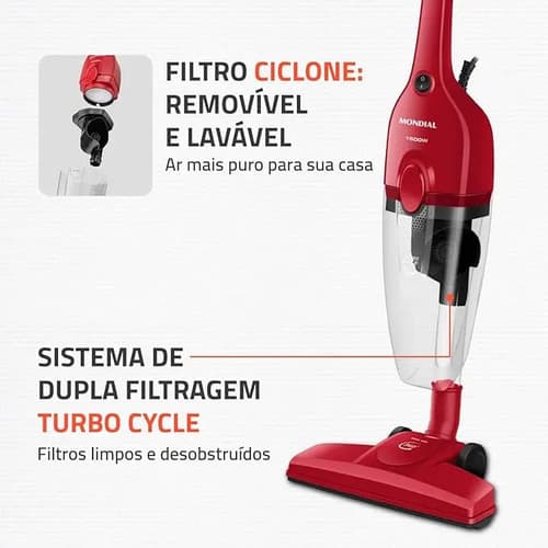 Aspirador De Pó Turbo Cycle, Mondial, 1500w - Ap-40-r Vermelho 127v - 3