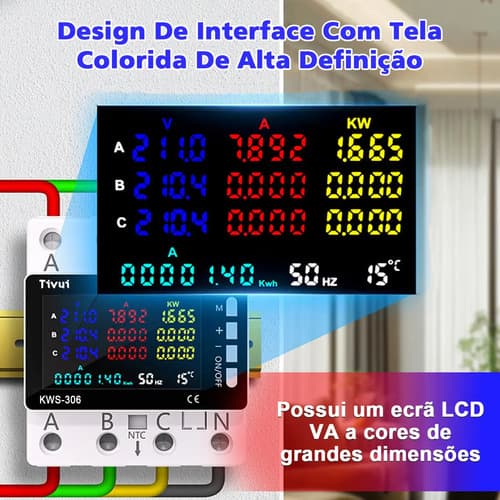 Medidor Energia Trifásico Led Digita 110v 80a Proteção 85/29ov Digital Sobretensao, Sobrecorrente Multifuncional Protecao Contra Fu Ga Teste De Temperatura 220v - 3