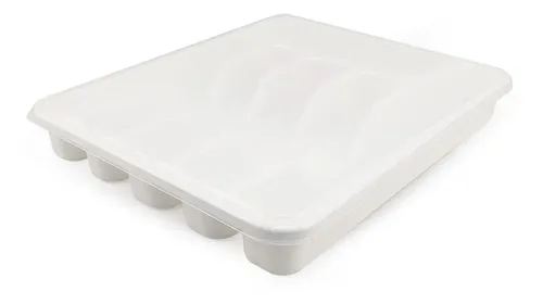 Porta Talheres Com Tampa Transparente Espaçoso Nitron Extra Grande Cor Branco Organizador Gaveta Plástico Resistente Com 6 Divisões Ideal Talheres Utensílios Cozinha Moderna - 11