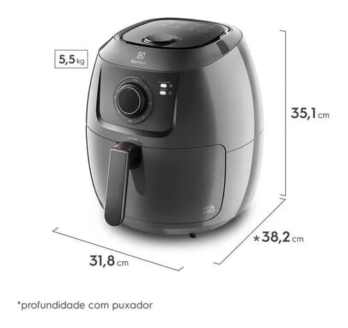 Air Fryer Fritadeira Sem Óleo Elétrica Electrolux 6,5l Family Cesto Removível Com Timer 1700w De Potência Eaf50 Grafite Efficient Por Rita Lobo - Excelente (Recondicionado) 127v - 4