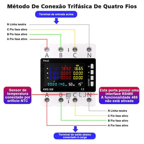 Medidor Energia Trifásico Led Digita 110v 80a Proteção 85/29ov Digital Sobretensao, Sobrecorrente Multifuncional Protecao Contra Fu Ga Teste De Temperatura 220v - 10