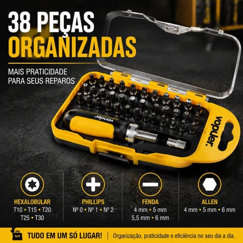Jogo De Bits 38 Peças Cromo Vanádio Com Catraca 1/4  Vonder - 2
