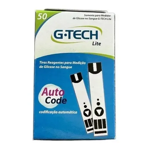 Tiras Glicemia Glicose 50 Unidades Gtech Lite Auto Code Cor Azul - 4