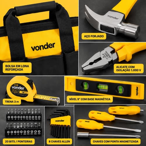 Kit Ferramentas 36 Peças Vonder Manutenção Reparo Bolsa Lona Amarelo E Preto - 3