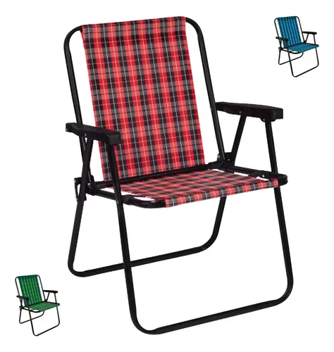 Cadeira De Praia Aço Xadrez Jardim Piscina Camping Portátil Mor Cor Vermelho Carmin - 11