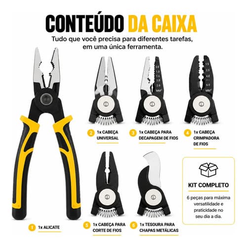 Alicate Multifunção 5 Em 1 Vonder Intercambiável Eletricista - 8