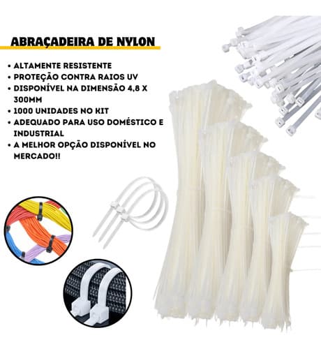 Enforca Gato Abraçadeira 4,8 X 300mm 1.000 Unidades Atacado Branco - 3