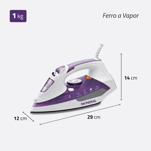 Ferro A Vapor Ceramic Express, Mondial, 200w - F-40 Branco E Roxo 127v - 8