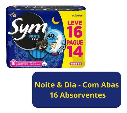 Absorvente Noite & Dia Cobertura Suave Com Abas 16 Unidades Sym - 2