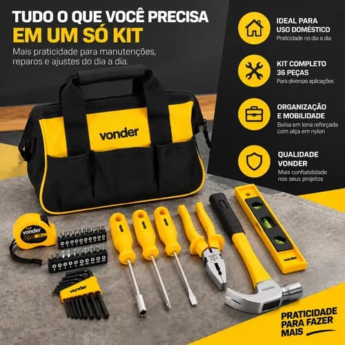Kit Ferramentas 36 Peças Vonder Manutenção Reparo Bolsa Lona Amarelo E Preto - 5