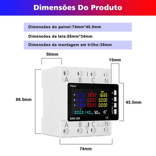 Medidor Energia Trifásico Led Digita 110v 80a Proteção 85/29ov Digital Sobretensao, Sobrecorrente Multifuncional Protecao Contra Fu Ga Teste De Temperatura 220v - 8