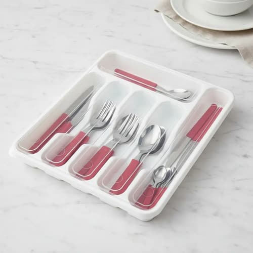 Porta Talheres Com Tampa Transparente Espaçoso Nitron Extra Grande Cor Branco Organizador Gaveta Plástico Resistente Com 6 Divisões Ideal Talheres Utensílios Cozinha Moderna - 3