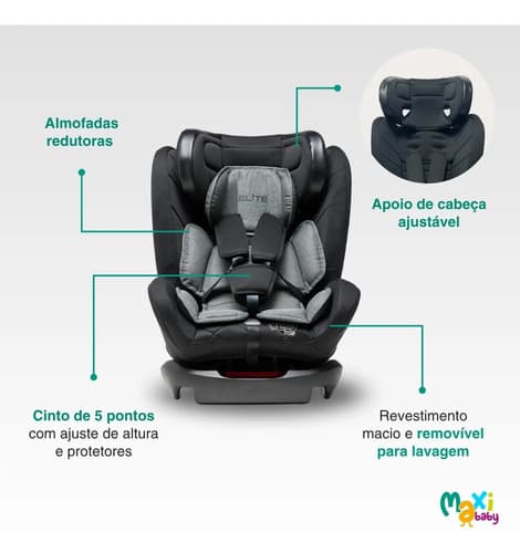 Cadeira De Carro Infantil 0 A 36kg Elite 4 Em 1 - Maxi Baby - Preto Liso - 5