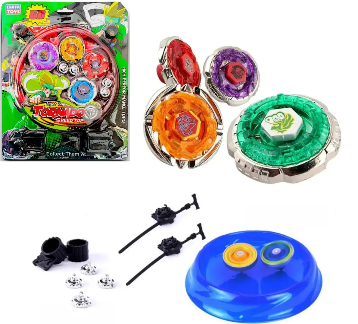 Kit 4 Beyblade Tornado Metal 5d Com Luz Led + Lançador + Arena De Batalha Completa - 1