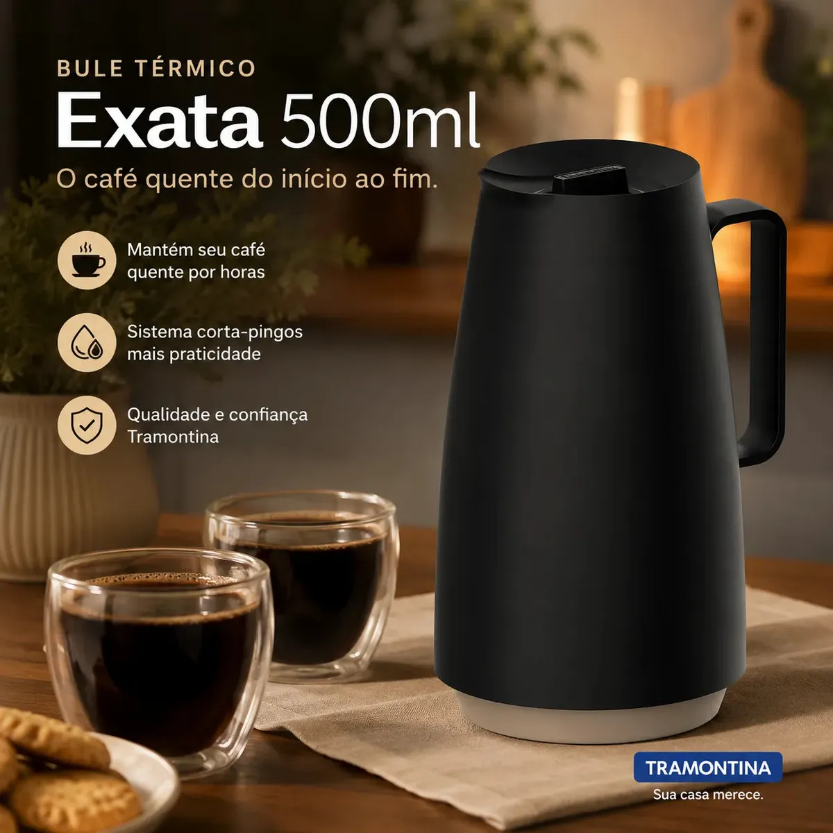 Bule Térmico Tramontina Exata 500ml Preto Ampola de Vidro OBS BICO TRINCADO NAO INTERFERE - 1