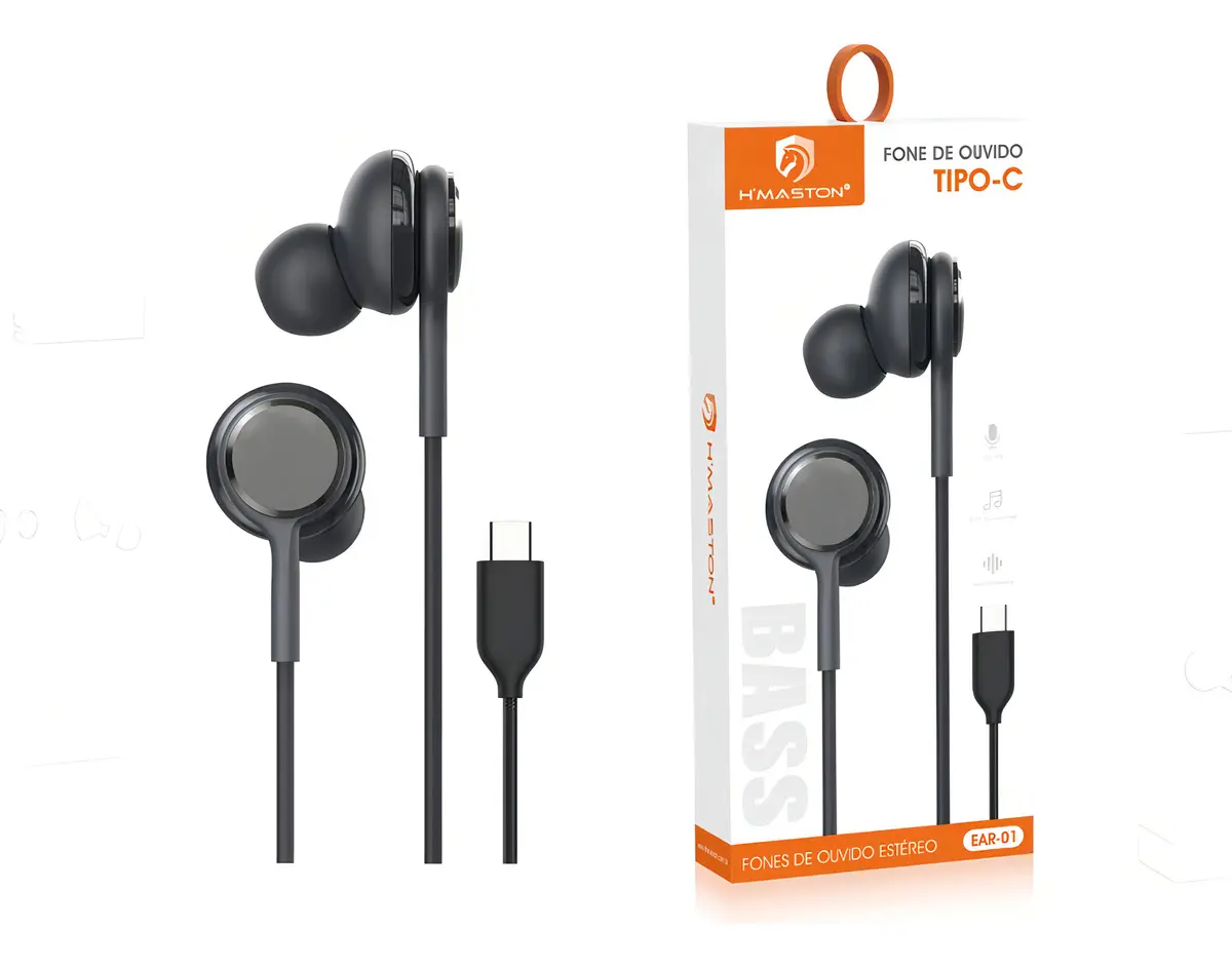 Fone De Ouvido Com Fio Tipo C Original Microfone P/ Samsung Preto - 1