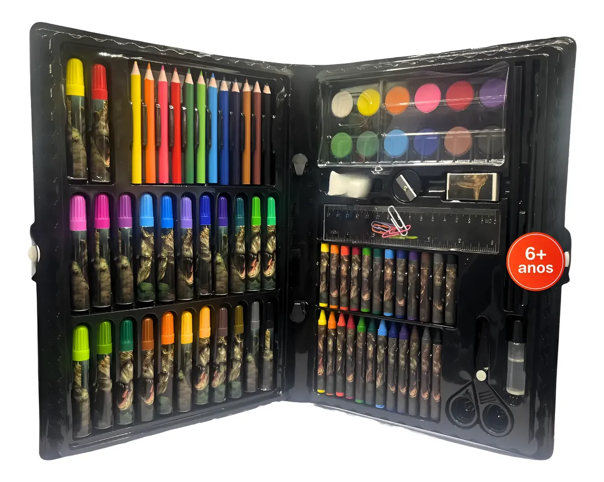 Maleta Pintura Infantil Dino 86 Peças Desenhos Colorir - 1