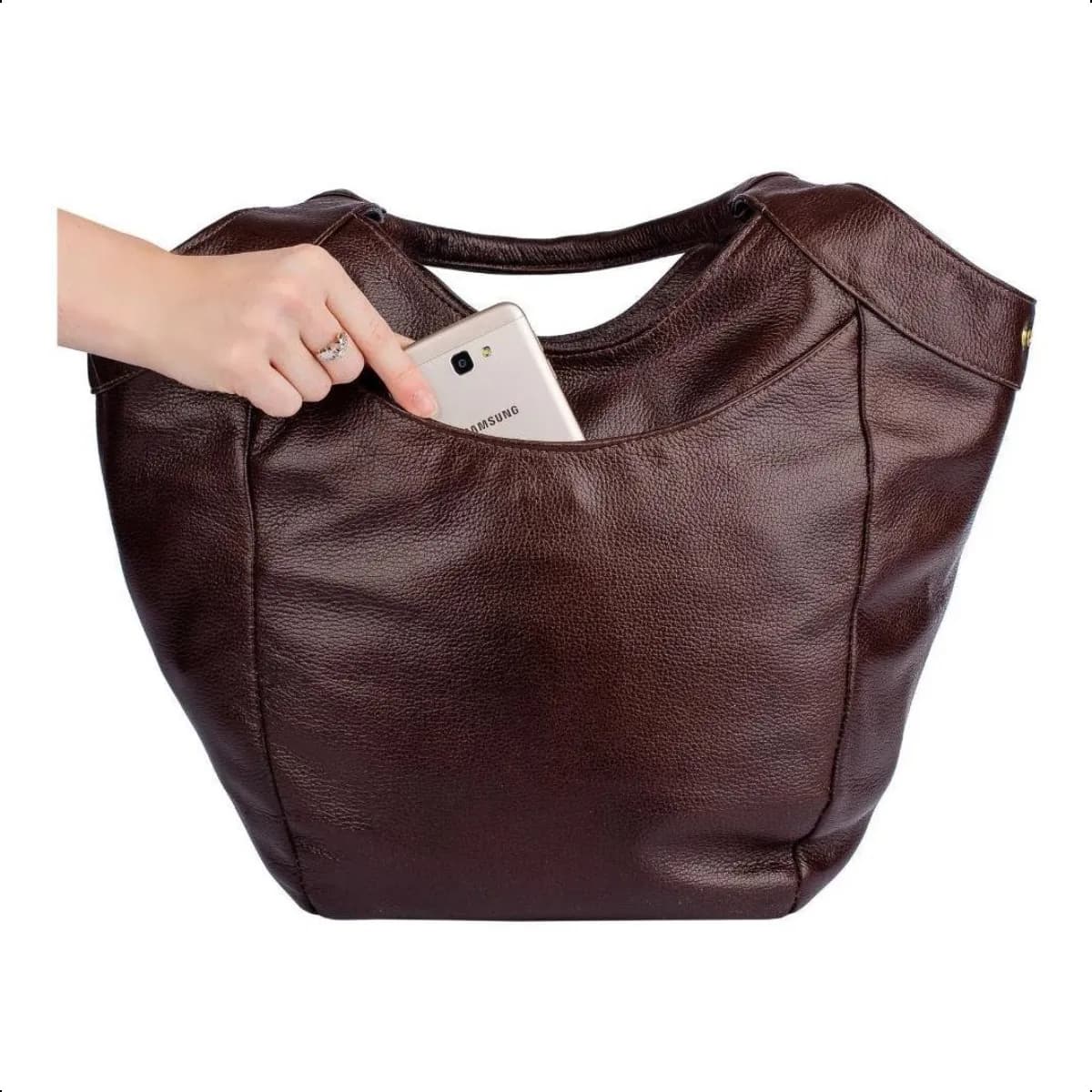 Bolsa Saco Grande De Couro Cíntia Cor Café .Enluaze. - 4