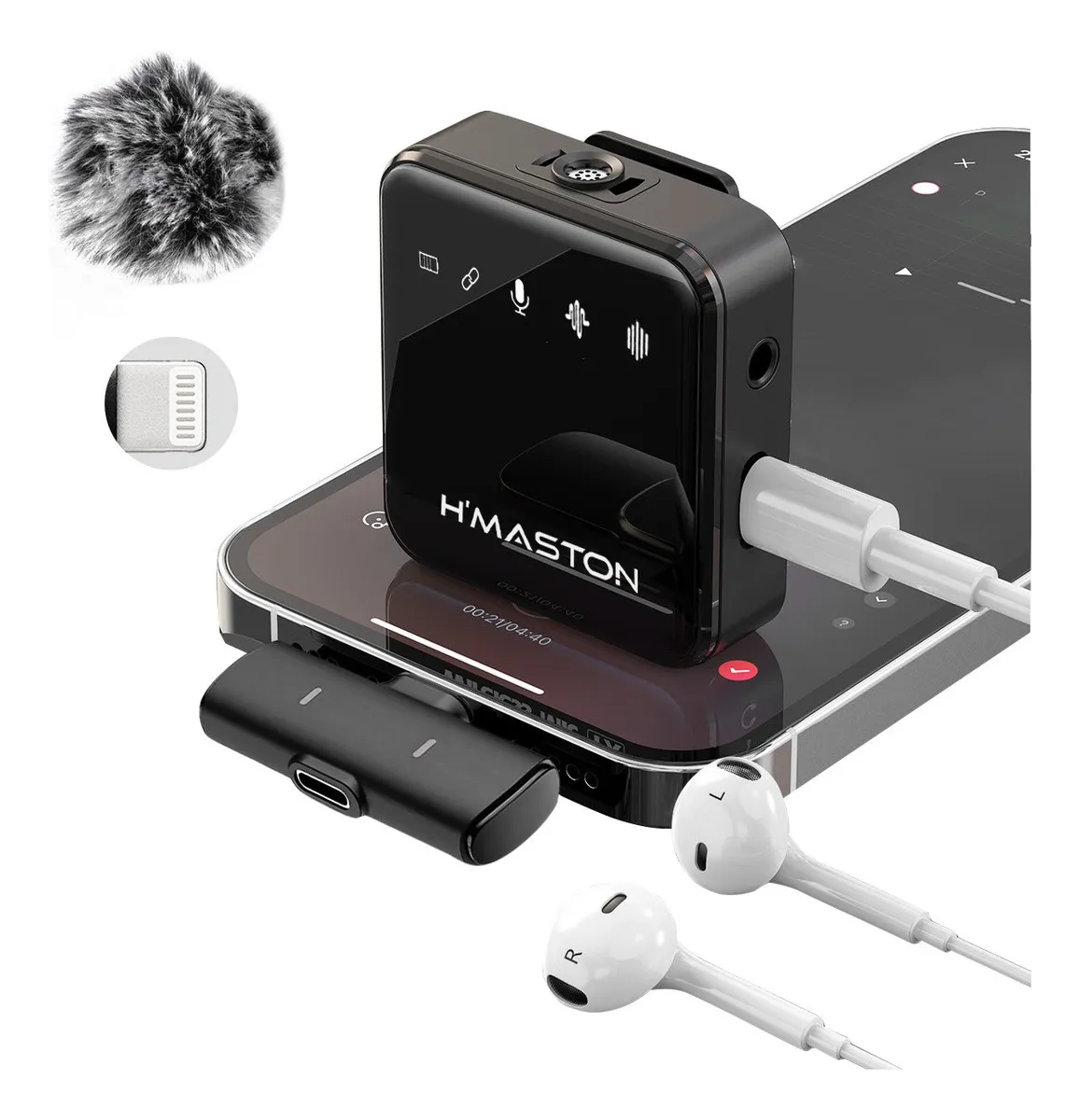 Microfone De Lapela Sem Fio Lightning Para iPhone Com Vento Preto - 2